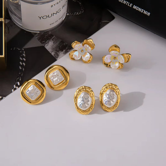 Pendientes minimalistas acero inoxidable en oro de 18K #7022