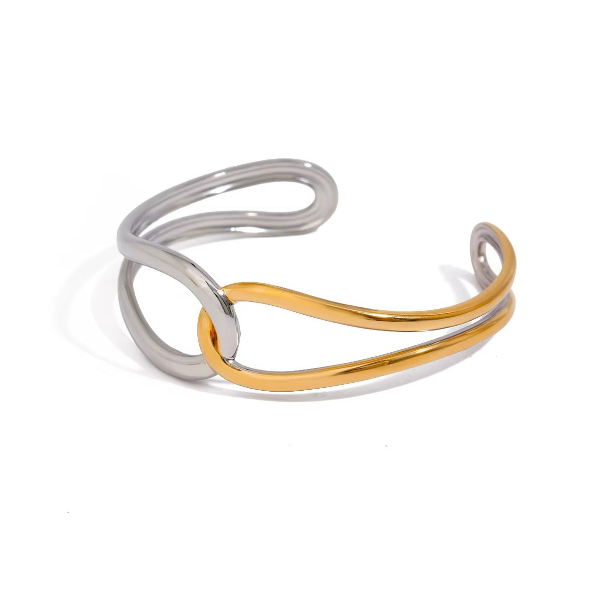 Brazalete acero inoxidable en oro de 18 quilates con nudo geométrico