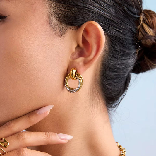 Pendiente de aro minimalista acero inoxidable JDE0303035-PS