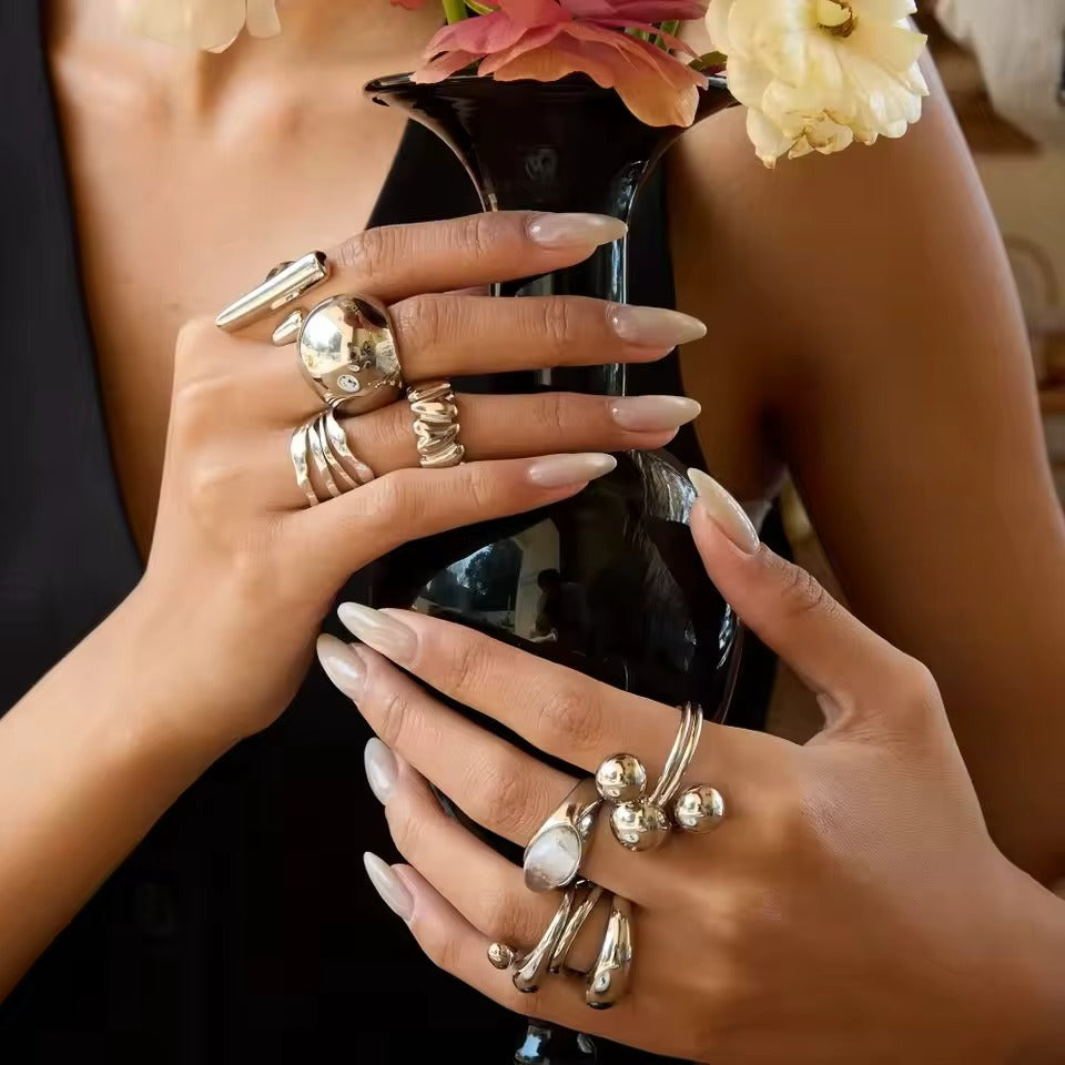 Anillo acero inoxidable apilable y ajustable con ondas líquidas #2409