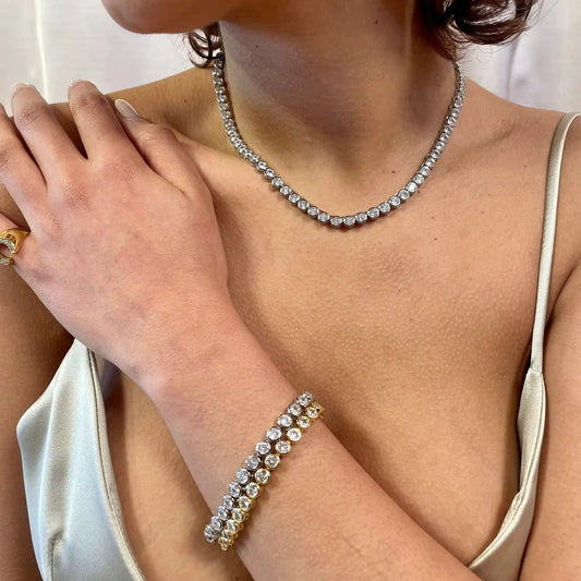 Pulsera de tenis  acero inoxidable en oro 18k