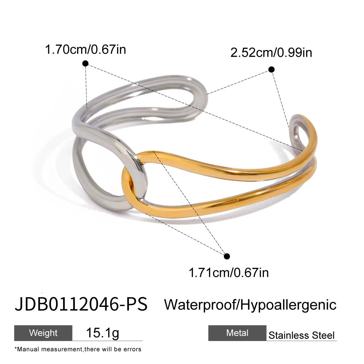 Brazalete acero inoxidable en oro de 18 quilates con nudo geométrico
