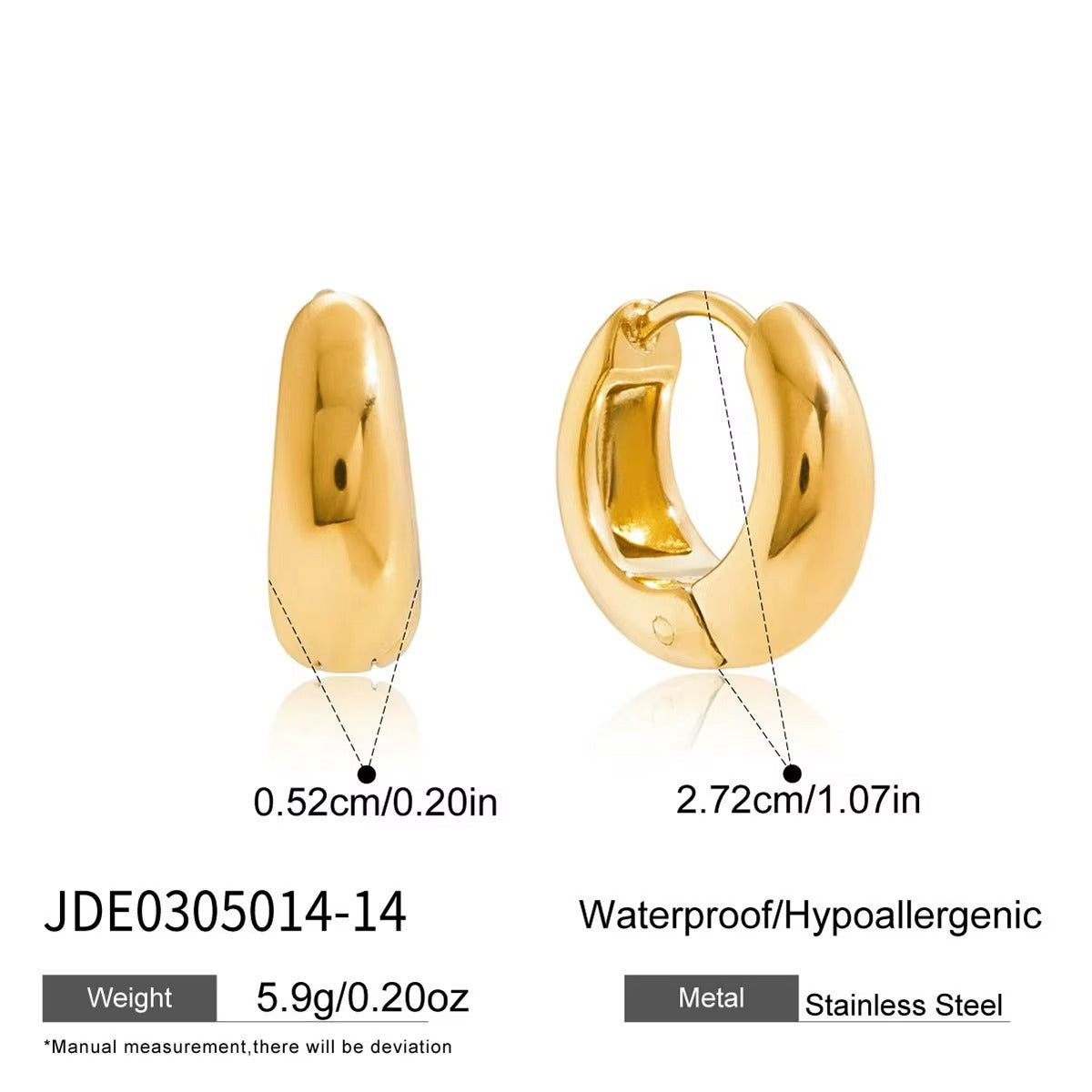 Aros clásicos acero inoxidable en oro de 14K JDE0305014-14